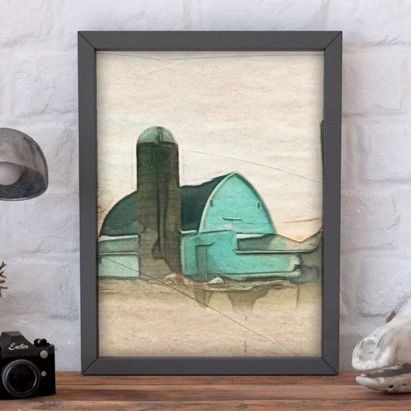 barn 8x10 warercolor picture print in photo paper with black frame!!!‎ - Picture 1 of 3